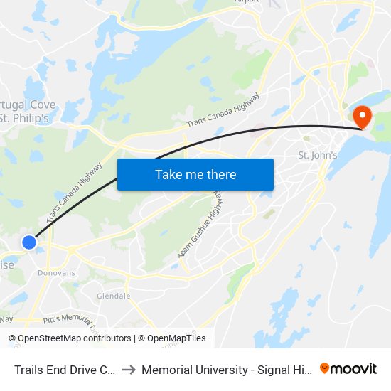 Trails End Drive Civic 25 to Memorial University - Signal Hill Campus map