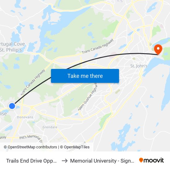 Trails End Drive Opposite Civic 8 to Memorial University - Signal Hill Campus map