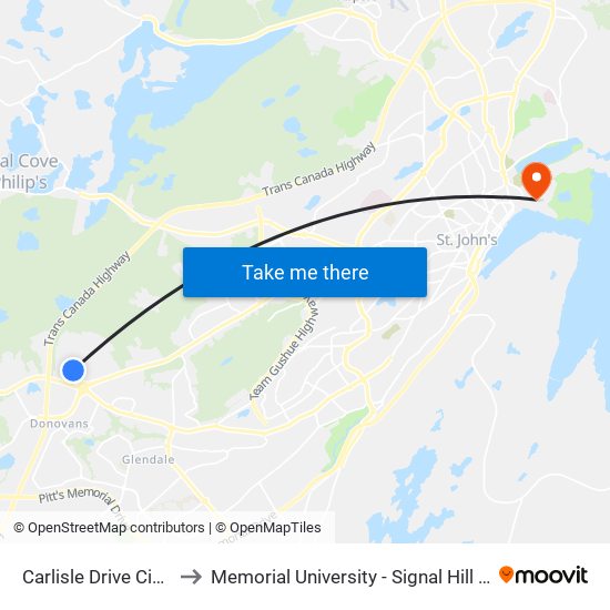 Carlisle Drive Civic 41 to Memorial University - Signal Hill Campus map