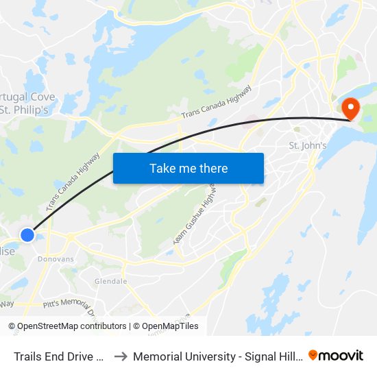 Trails End Drive Civic 8 to Memorial University - Signal Hill Campus map