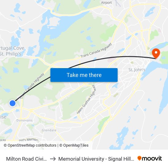 Milton Road Civic 115 to Memorial University - Signal Hill Campus map