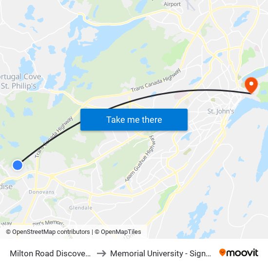 Milton Road Discovery Crescent to Memorial University - Signal Hill Campus map