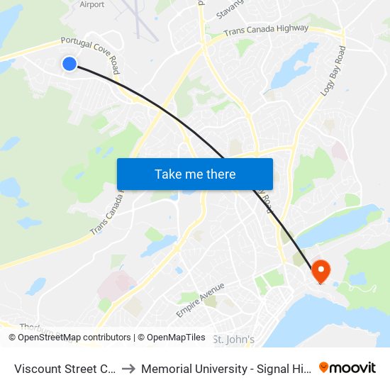 Viscount Street Civic 37 to Memorial University - Signal Hill Campus map