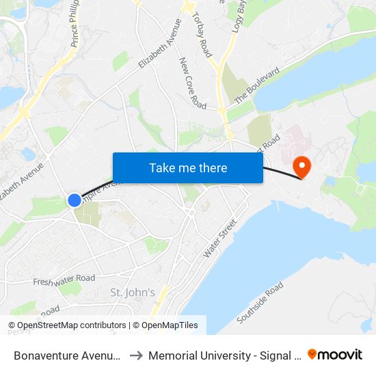 Bonaventure Avenue Civic 95 to Memorial University - Signal Hill Campus map