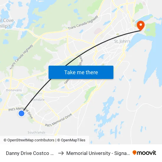 Danny Drive Costco Gas Pumps to Memorial University - Signal Hill Campus map