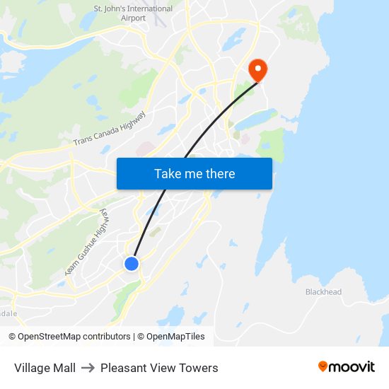 Village Mall to Pleasant View Towers map