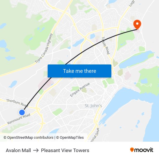 Avalon Mall to Pleasant View Towers map
