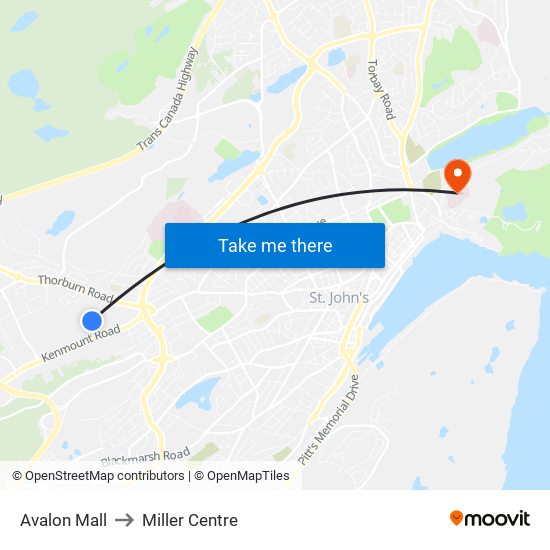 Avalon Mall to Miller Centre map