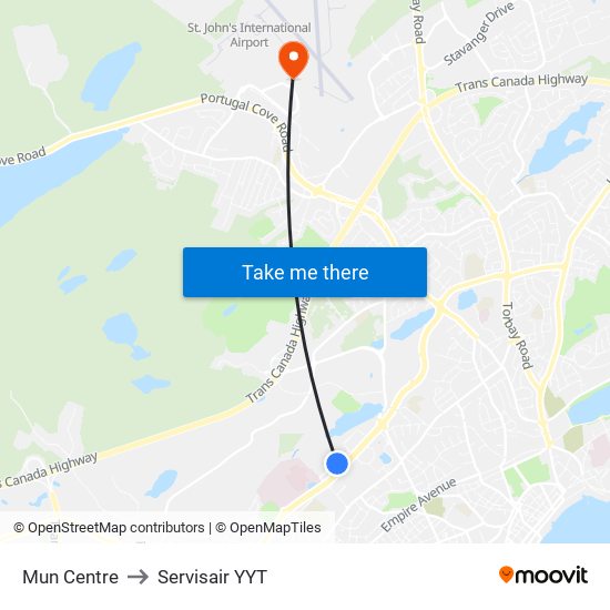 Mun Centre to Servisair YYT map