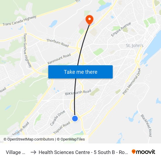 Village Mall to Health Sciences Centre - 5 South B - Room 152 map