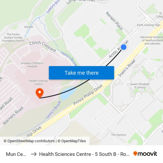 Mun Centre to Health Sciences Centre - 5 South B - Room 152 map