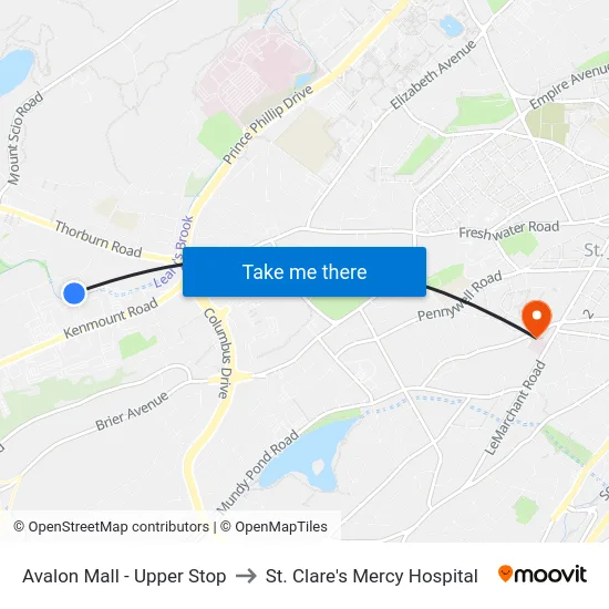 Avalon Mall - Upper Stop to St. Clare's Mercy Hospital map