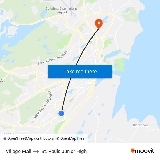 Village Mall to St. Pauls Junior High map