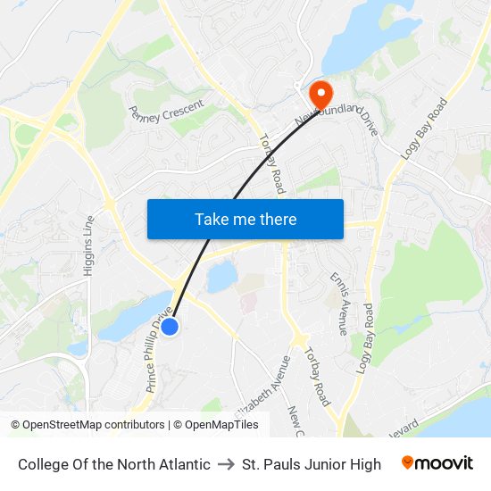College Of the North Atlantic to St. Pauls Junior High map