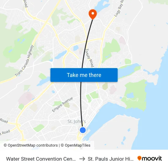 Water St at Convention Centre to St. Pauls Junior High map