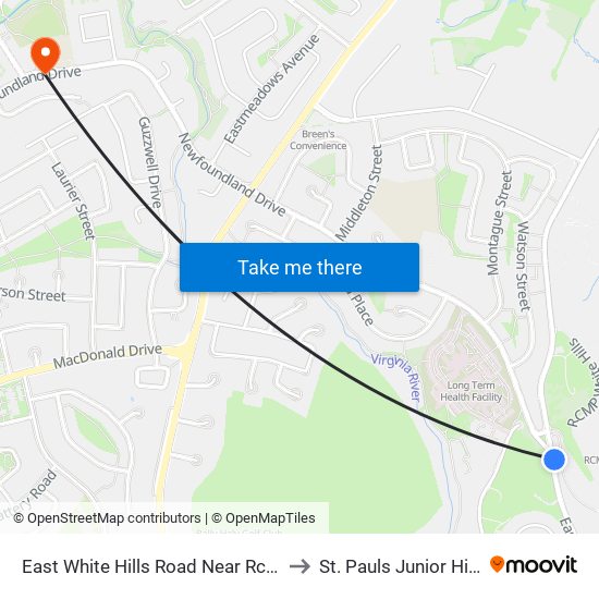 East White Hills Road Near Rcmp to St. Pauls Junior High map