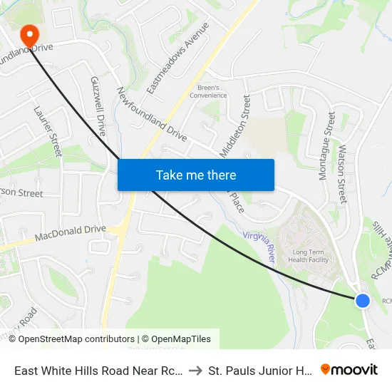 East White Hills Rd Before Newfoundland Dr to St. Pauls Junior High map