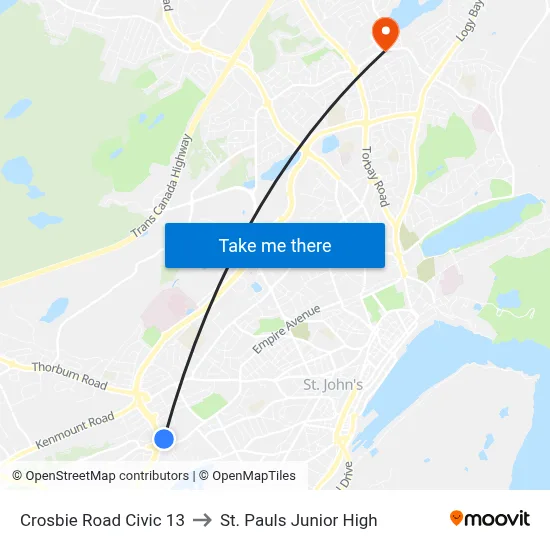 Crosbie Rd Bldg 17 to St. Pauls Junior High map