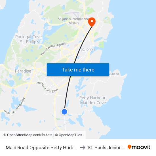 Main Road Opposite Petty Harbor Road to St. Pauls Junior High map