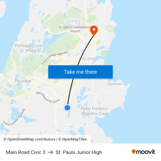 Main Road Civic 3 to St. Pauls Junior High map