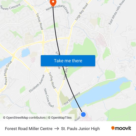 Forest Road Miller Centre to St. Pauls Junior High map