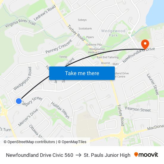 Newfoundland Drive Civic 560 to St. Pauls Junior High map