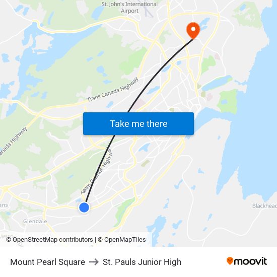 Mount Pearl Square to St. Pauls Junior High map