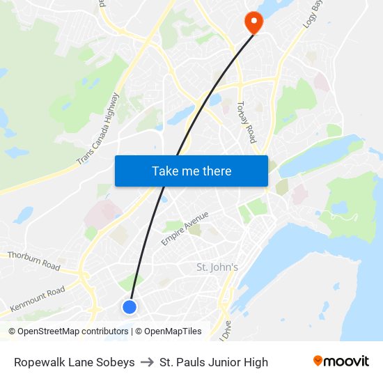 Ropewalk Lane Sobeys to St. Pauls Junior High map