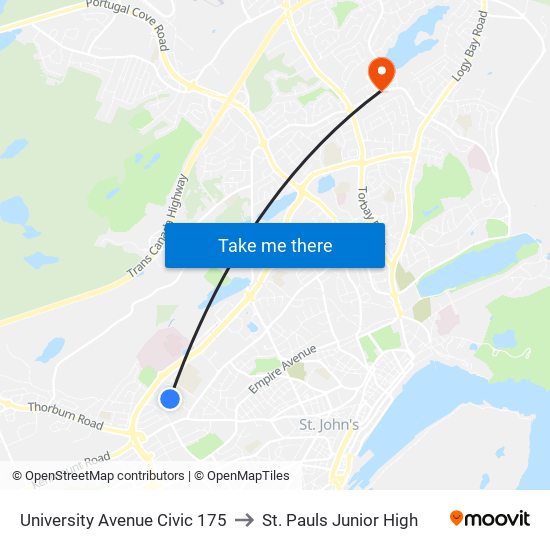 University Avenue Civic 175 to St. Pauls Junior High map