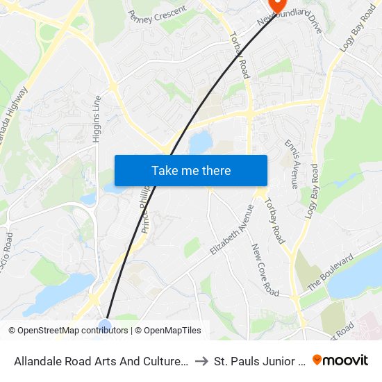 Allandale Road Arts And Culture Centre to St. Pauls Junior High map