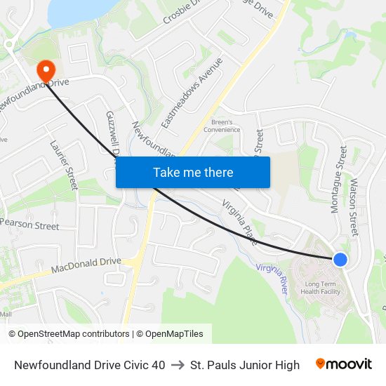 Newfoundland Drive Civic 40 to St. Pauls Junior High map