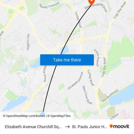 Elizabeth Avenue Churchill Square to St. Pauls Junior High map