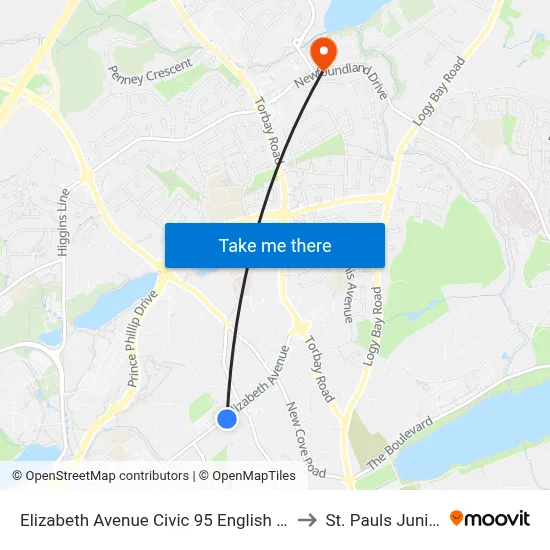 Elizabeth Ave Before Portugal Cove Rd to St. Pauls Junior High map