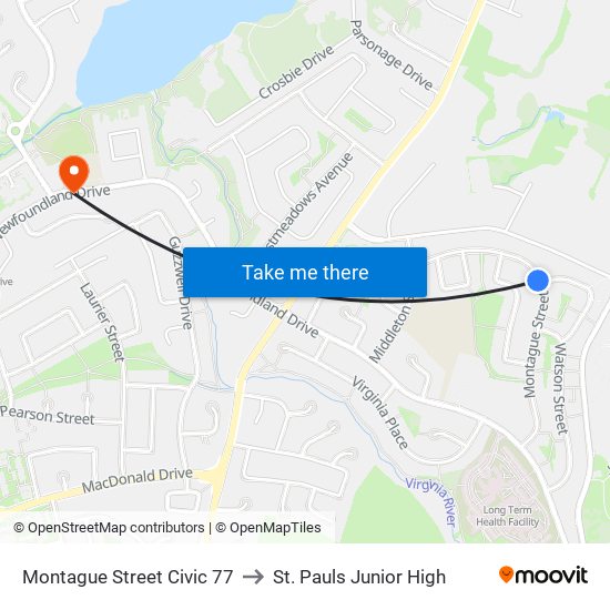 Montague Street Civic 77 to St. Pauls Junior High map