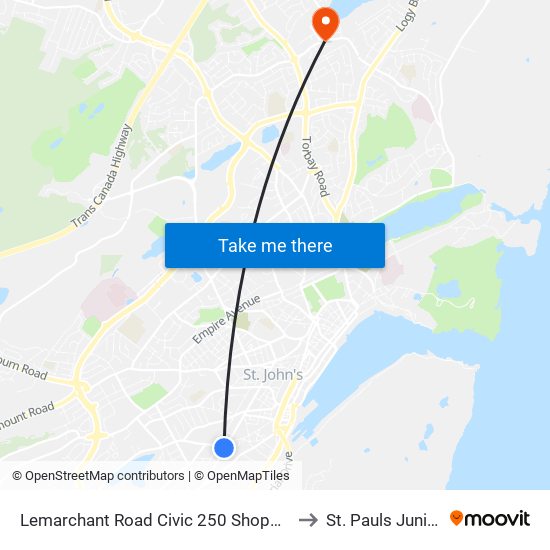 Lemarchant Road Civic 250 Shoppers Drug Mart to St. Pauls Junior High map