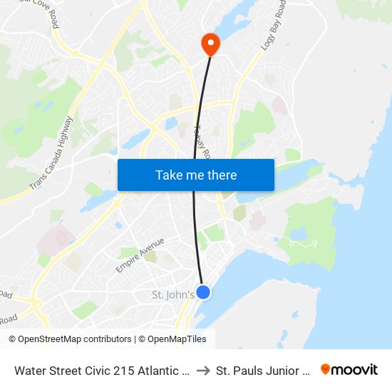 Water Street Civic 215 Atlantic Place to St. Pauls Junior High map