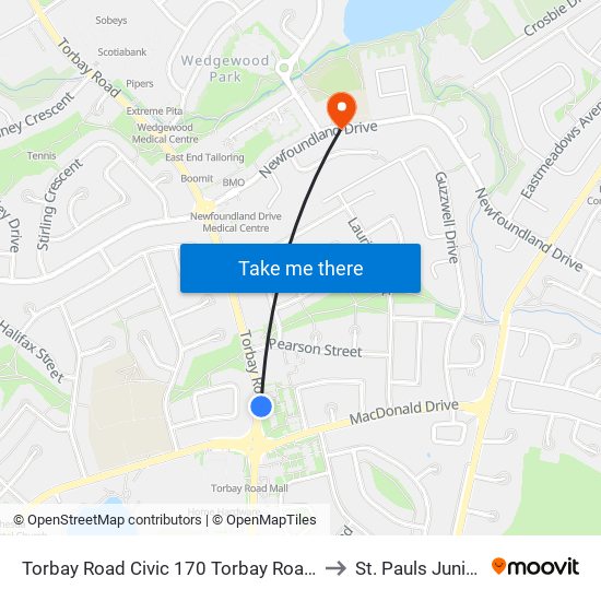 Torbay Road Civic 170 Torbay Road Apartments to St. Pauls Junior High map