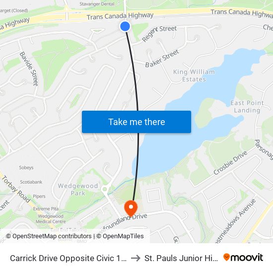 Carrick Drive Opposite Civic 164 to St. Pauls Junior High map