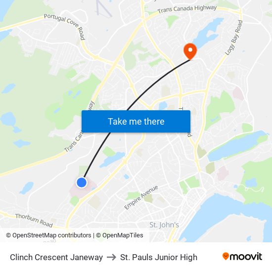 Clinch Crescent Janeway to St. Pauls Junior High map