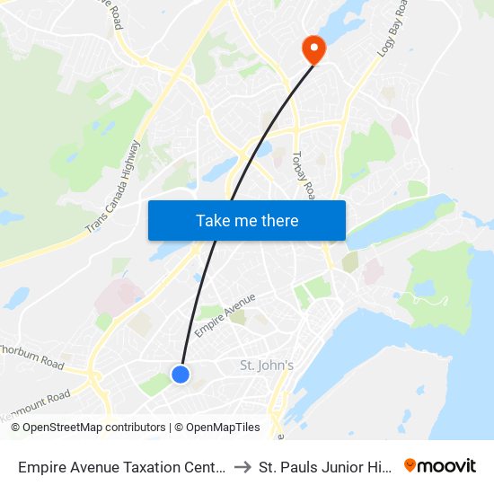 Empire Avenue Taxation Centre to St. Pauls Junior High map