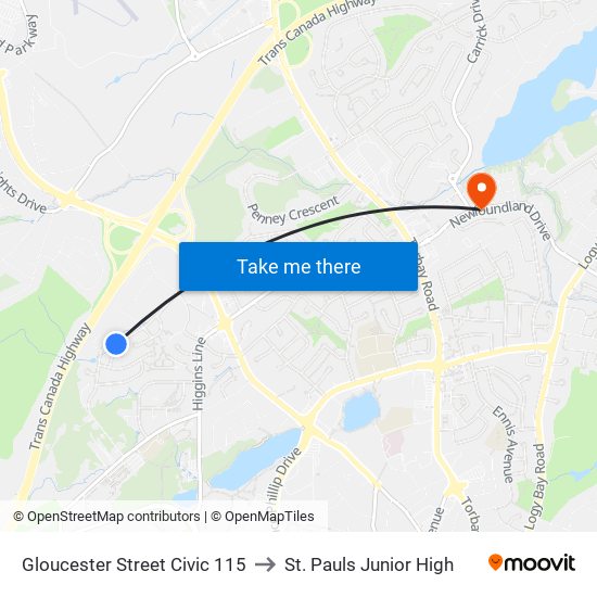 Gloucester Street Civic 115 to St. Pauls Junior High map