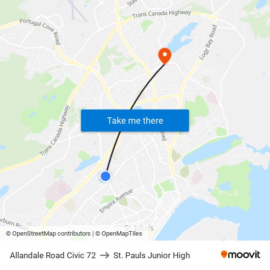 Allandale Road Civic 72 to St. Pauls Junior High map