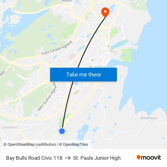 Bay Bulls Road Civic 118 to St. Pauls Junior High map