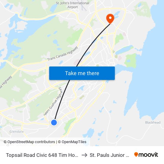 Topsail Road Civic 648 Tim Hortons to St. Pauls Junior High map