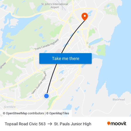 Topsail Road Civic 563 to St. Pauls Junior High map