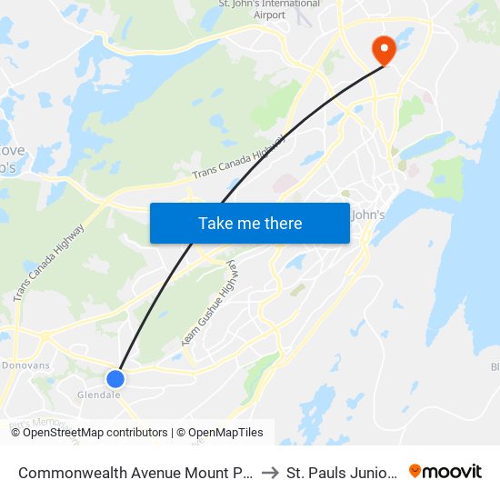 Commonwealth Avenue Mount Pearl Plaza to St. Pauls Junior High map