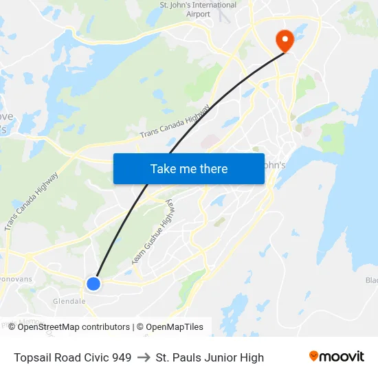 Topsail Road Civic 949 to St. Pauls Junior High map