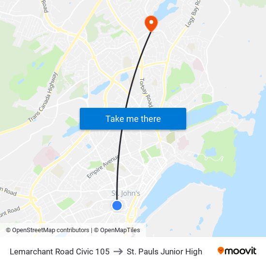 Lemarchant Road Civic 105 to St. Pauls Junior High map