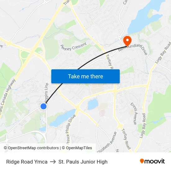 Ridge Road Ymca to St. Pauls Junior High map