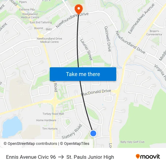 Ennis Avenue Civic 96 to St. Pauls Junior High map